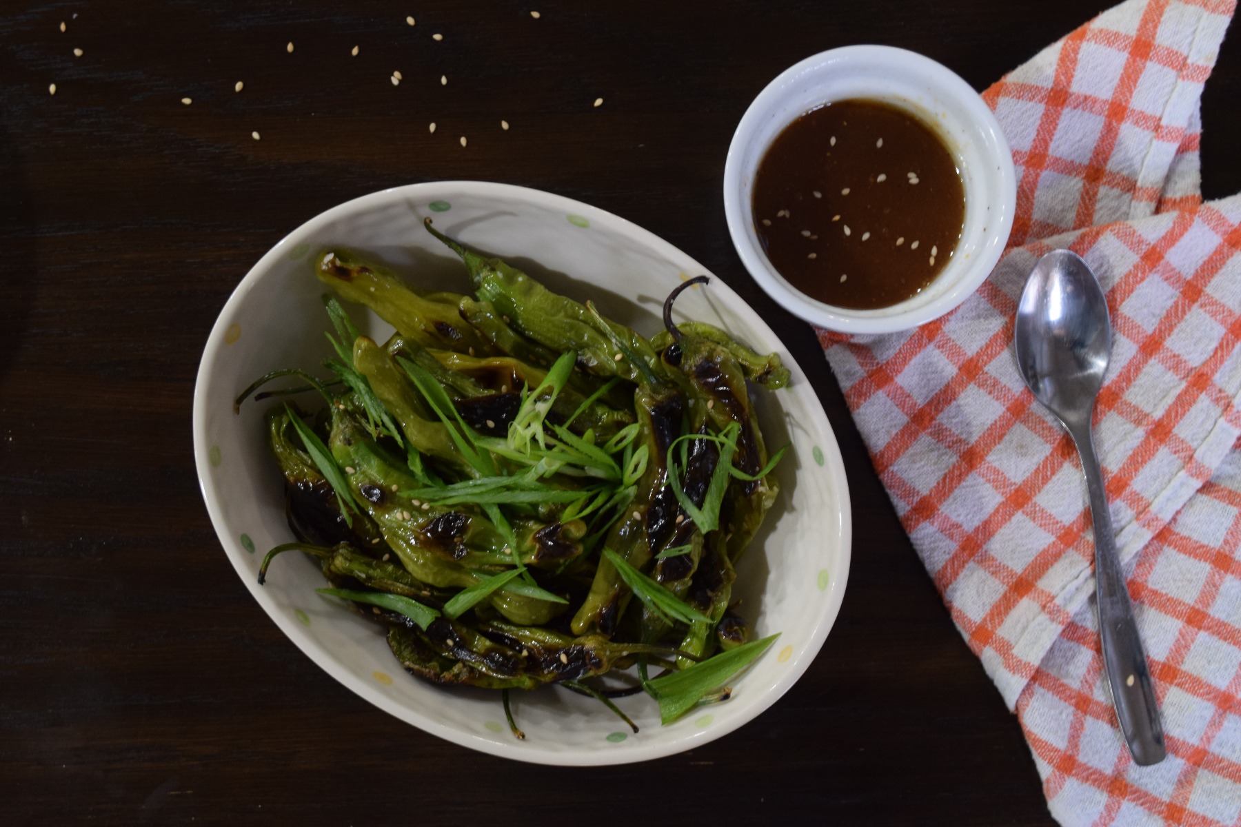 Grilled Shishito Peppers with Miso-Sesame Sauce