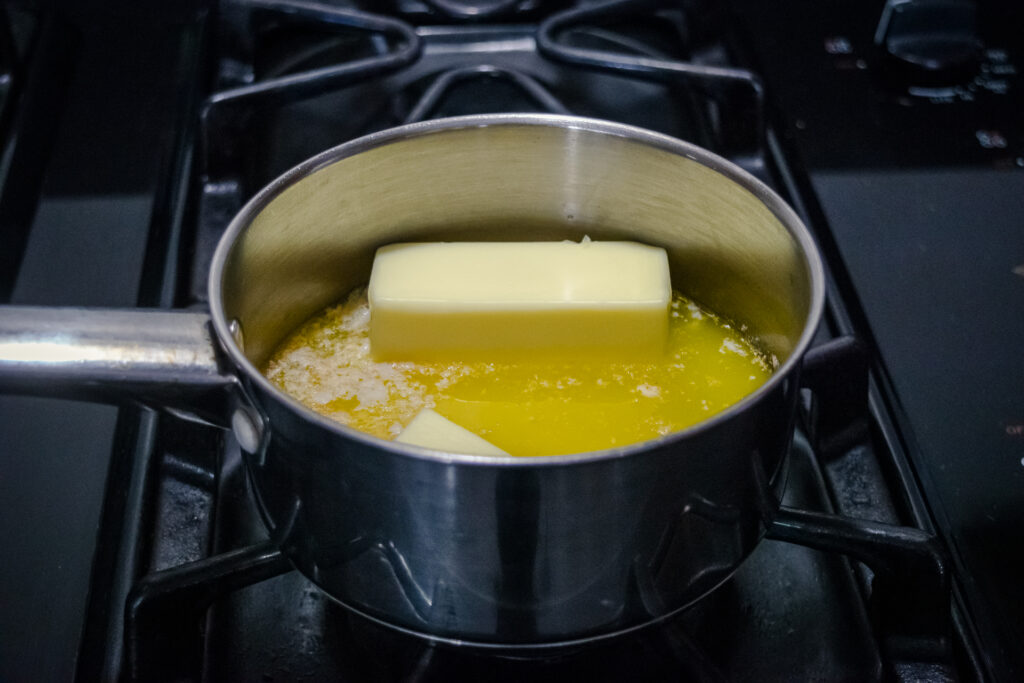 Butter melting in a saucepan for brown butter